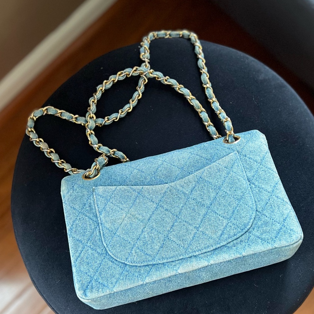 SOLD📌VTG CHANEL 1991 CLASSIC DENIM MEDIUM FLAP BAG PURSE CC TURN LOCK 24k - Picture 2 of 16